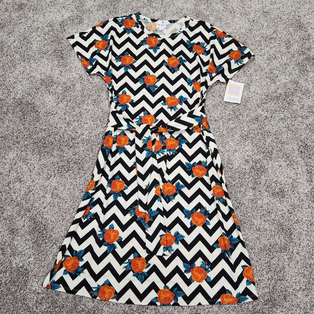 LuLaRoe Orange Black Raglan Sleeve Midi Dress